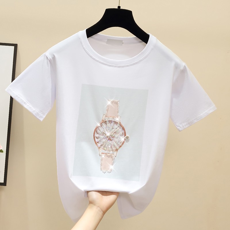 Candy color women's short sleeve T-shirt 2021 summer new heavy craft cotton half sleeve top fashion