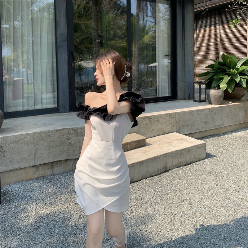 Đầm trễ vai dáng ngắn phong cách pháp cổ điển thời trang xinh xắn cho nữ