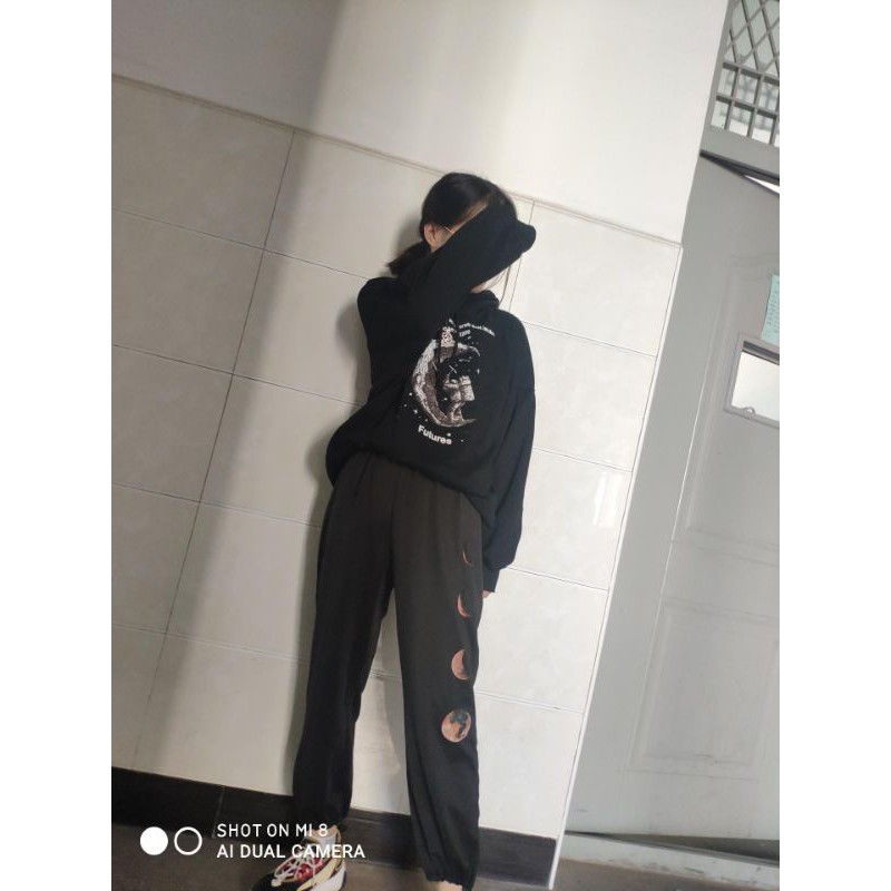 (Sẵn) Áo hoodie ulzzang nam nữ đen mặt trăng 🌙 FREESHIP 💚 Áo nỉ lót bông dáng rộng 💚 | BigBuy360 - bigbuy360.vn