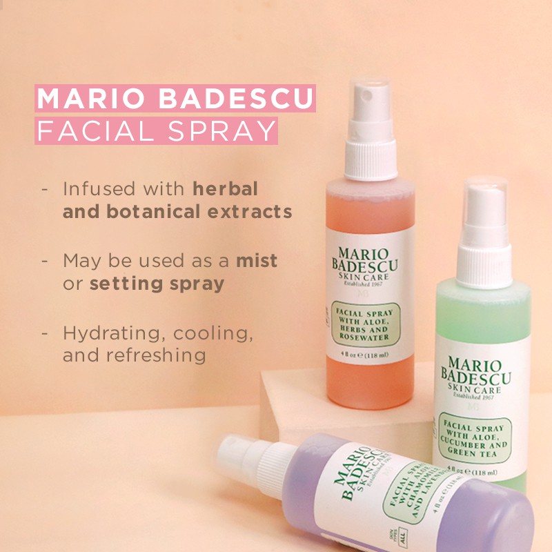 Mario Badescu  Xịt hoáng dưỡng da Facial Spray With Aloe, Herbs And Rosewater / Green Tea / Lavender / Orange Blossom