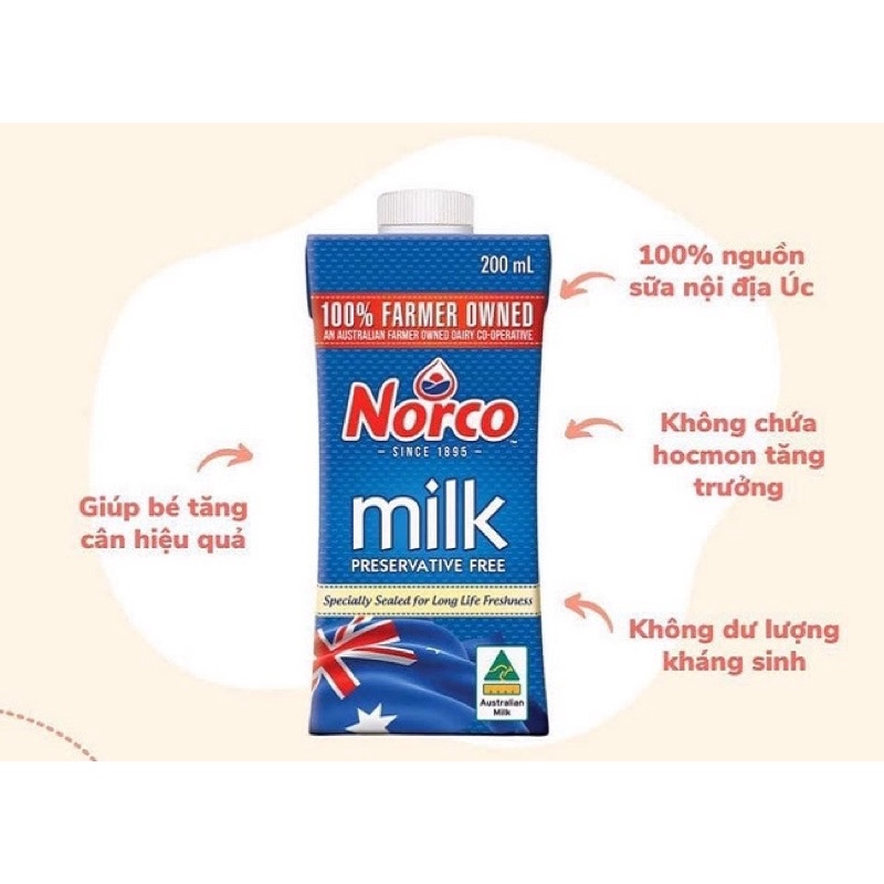 Sữa tươi Nguyên Kem NorCo Úc Thơm Ngon 200ML [Thùng 24Hộp] Date 9/2022