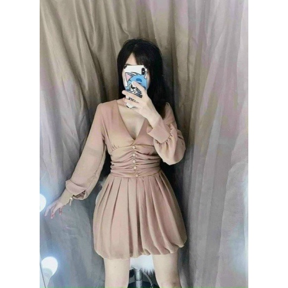 Đầm bigsize 50kg  đến 90kg (Đầm cổ v xếp ly eo bigsize kim ngân )