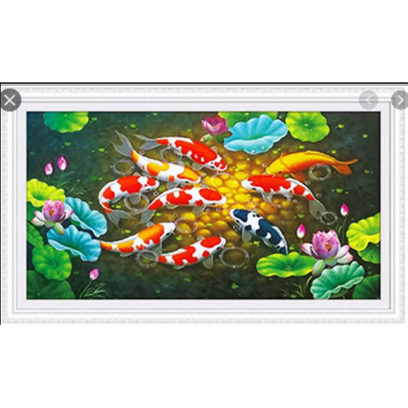 Tranh thêu chữ thập Cửu ngư quần hội DLH-88995 kích thước 93*52cm