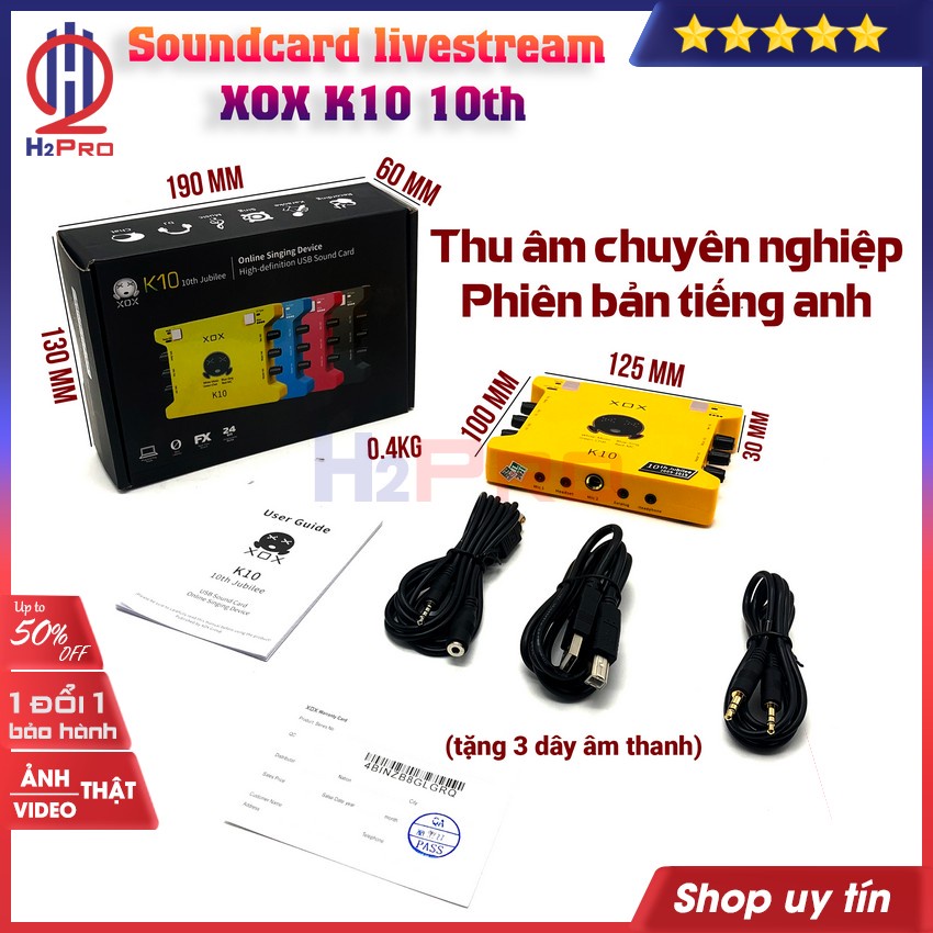 Soundcard livestream XOX K10 10th H2Pro cao cấp thu âm chuyên nghiệp-phiên bản Tiếng Anh, Soundcard thu âm XOX K10