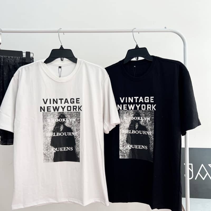Áo Thun Tay Lỡ NEW YORK màu ĐEN/TRẮNG  Nam nữ unisex Áo phông cổ tròn form rộng Jaystoree 2❤️