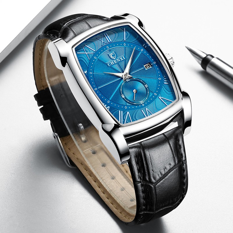 Đồng Hồ Đeo Tay Mặt Vuông Dây Da Chống Thấm Nước Phong Cách Vintage Cho Nam