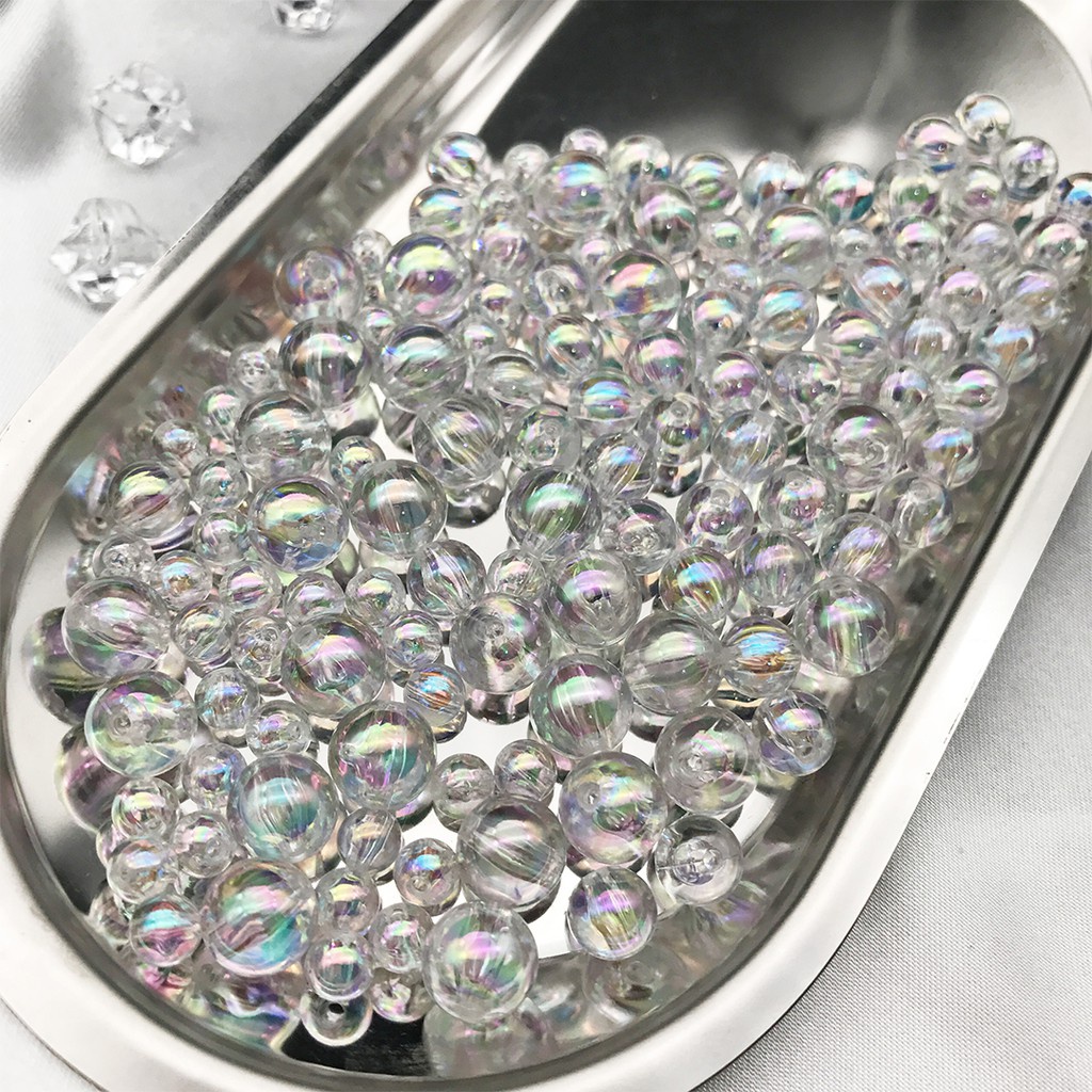 10 hạt nhựa tròn ánh màu hologram 6mm, 8mm, 10mm/ hạt nhựa acrylic màu lấp lánh xỏ lỗ hai đầu