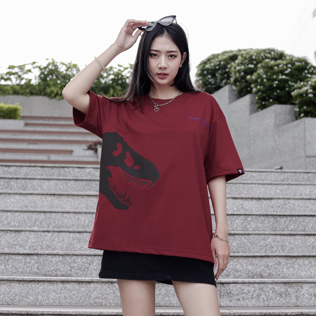 Áo Thun Carnivorous Dinosaur Species Màu Đỏ In Hình Chất Liệu 100% Cotton Thoáng Mát Form Rộng Thoải Mái
