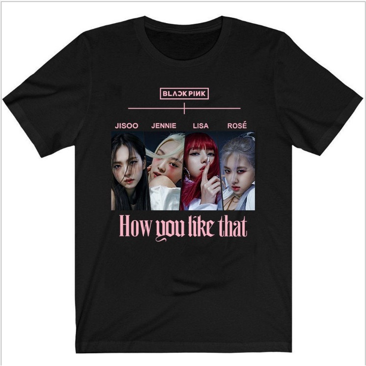 VG Nhóm nhạc nữ hàn quốc BLACKPINK Áo thun cổ thuyền in Áo sơ mi tay ngắn unisex Áo sơ mi cotton thoáng khí