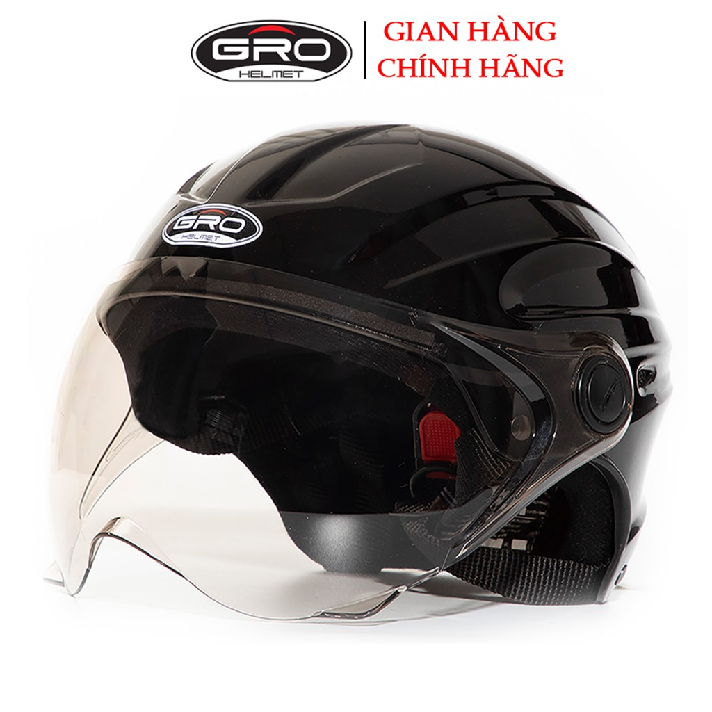 Mũ bảo hiểm nửa đầu có kính GRO ST22 sơn màu trơn vân thể thao cho nam nữ