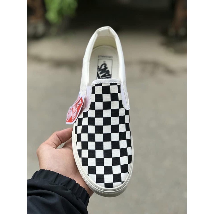 ✅sập giá✅ Giày 𝐕𝐀𝐍𝐒 Caro lười viền trắng, giày thể thao vanz nam nữ 2022 van  full box bill