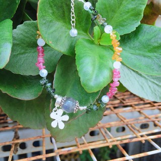 Vòng tay tourmaline đa sắc mix bạc s925
