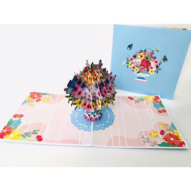 Thiệp 3d bình hoa và bướm