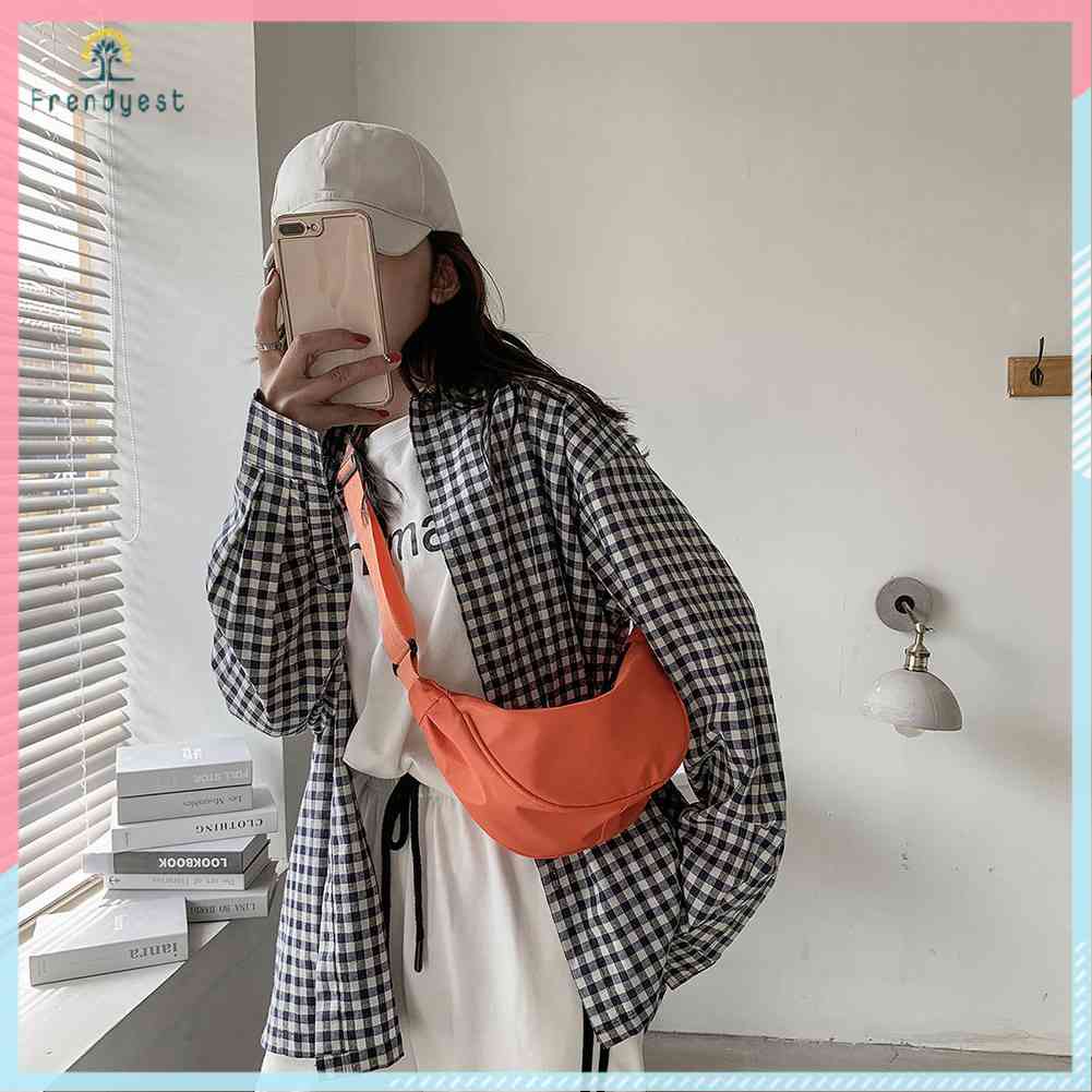 Túi Đeo Chéo Ngực Vải Canvas Màu Trơn Thời Trang Cho Nữ