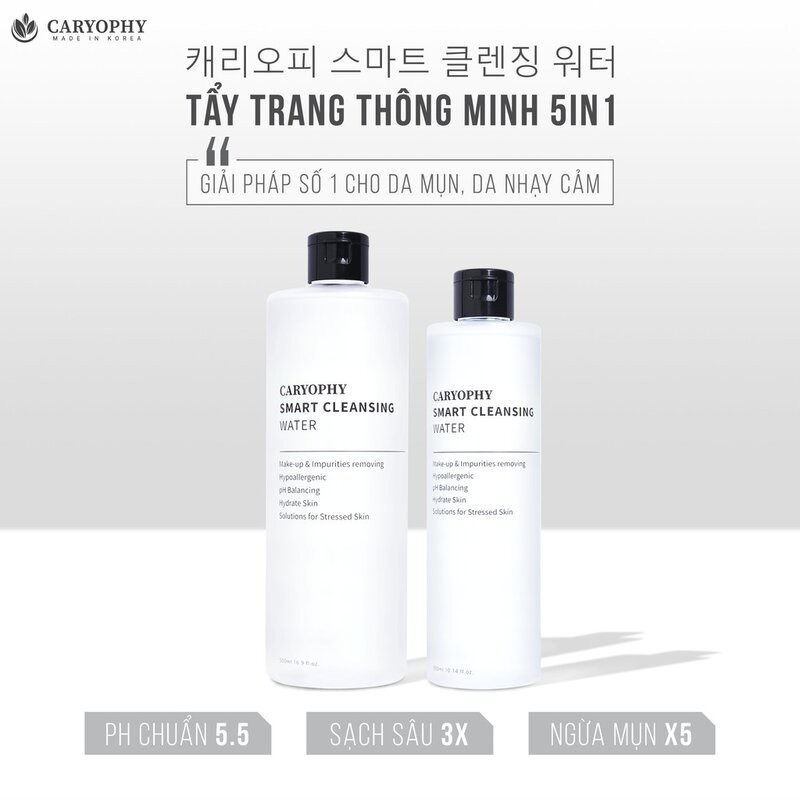 Nước Tẩy Trang Caryophy Cho Da Dầu Mụn, Nhạy Cảm Smart Cleansing Water 300-500ml - Viebeauty