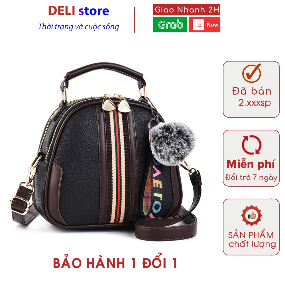 Túi đeo chéo nữ kèm quả bông HOTTREND  Túi đeo chéo nữ Hàn Quốc cao cấp Deli_store