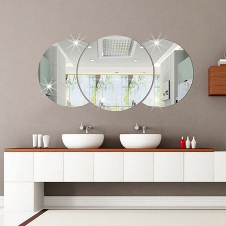 Gương Dán Tường Hình Tròn 45cm Nhỏ Gọn Trang Trí Nhà Cửa Mở Rộng Không Gian Chống Thấm Chống Ăn Mòn