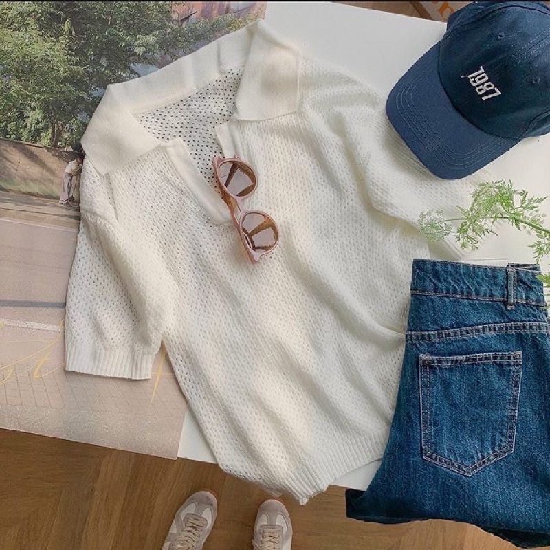 [Ảnh thật/Video] Áo croptop DING mongtogi cúc ngực cổ đức thiết kế đan Hàn Quốc