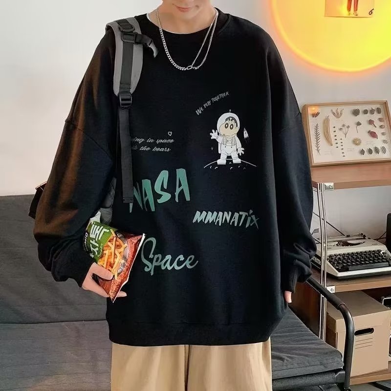 Áo Nỉ Cổ Tròn Oversize In Họa Tiết Hoạt Hình Phong Cách Hip Hop Đường Phố Nhật Bản Cho Nam Cỡ M-5XL