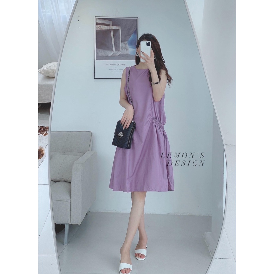Váy suông đẹp nhún eo gồm 2 màu tím và nâu