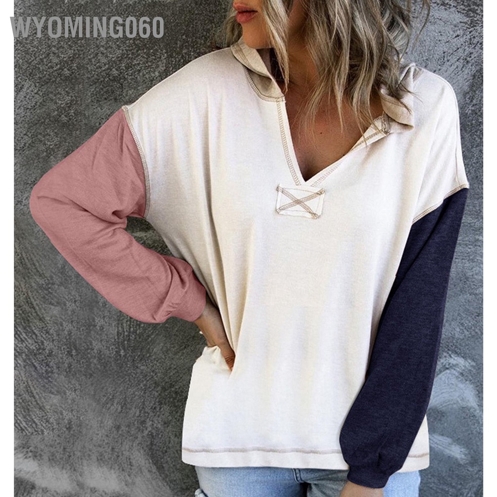 Wyoming060 Phụ nữ Áo choàng cổ V chui đầu Phong cách Đơn giản Thả vai Dài màu Khối Tay áo