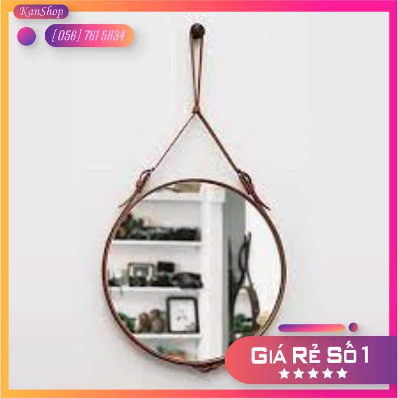 Gương Treo Tường - Gương Tròn D40 Dây Da Simili Cao Cấp - Đường Kính 40cm [ĐÓNG HỘP - FULL PHỤ KIỆN]