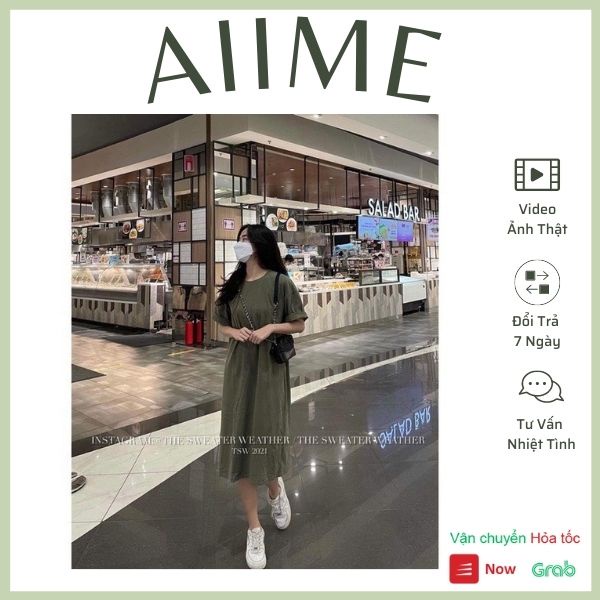 Đầm suông dài tay lỡ, váy suông dáng dài tay nữ cổ tròn, form rộng thoải mái