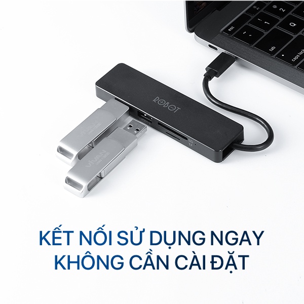 Bộ Chuyển Đổi 5in1 Robot HT240S Type-c Sang Cổng Kết Nối USB 3.0 /HDMI/PD/MicroSD/TFcard