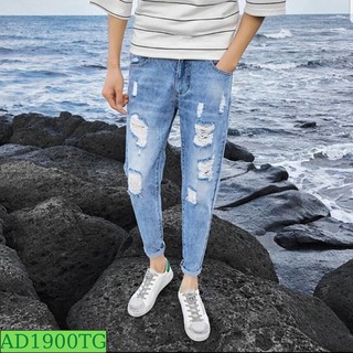 Quần Jean Nam Chất Bò AD1900TG Xanh Rách Xước Mẫu Mới Phong Cách Soái Ca Trend Mới