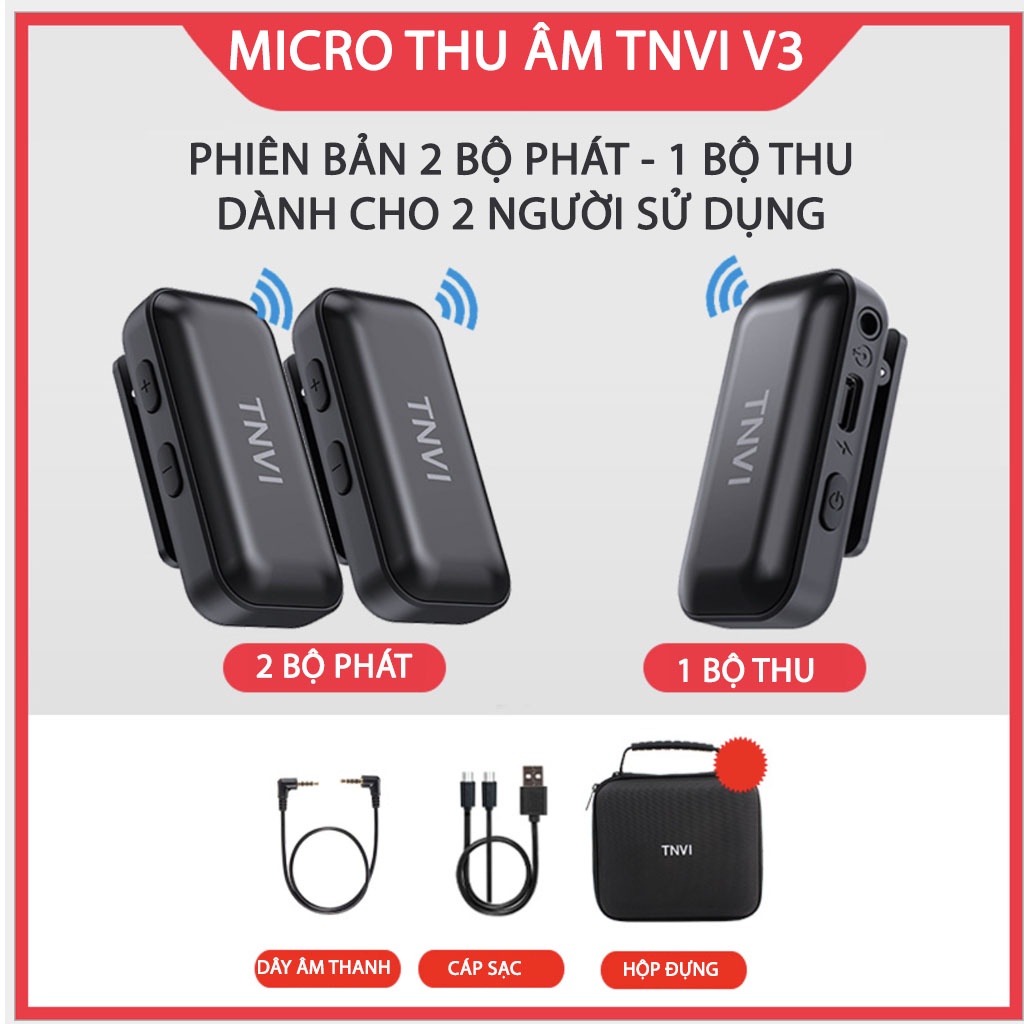 Micro thu âm TNVI V3 - micro cài áo không dây cho điện thoại máy ảnh youtube vlog livestream bán hàng - 2 người dùng