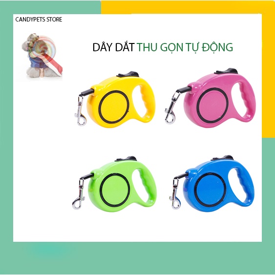 Dây dắt chó mèo đi dạo tự động thu 5m-3m siêu chắc bền an toàn giá rẻ CANDYPETS DD01