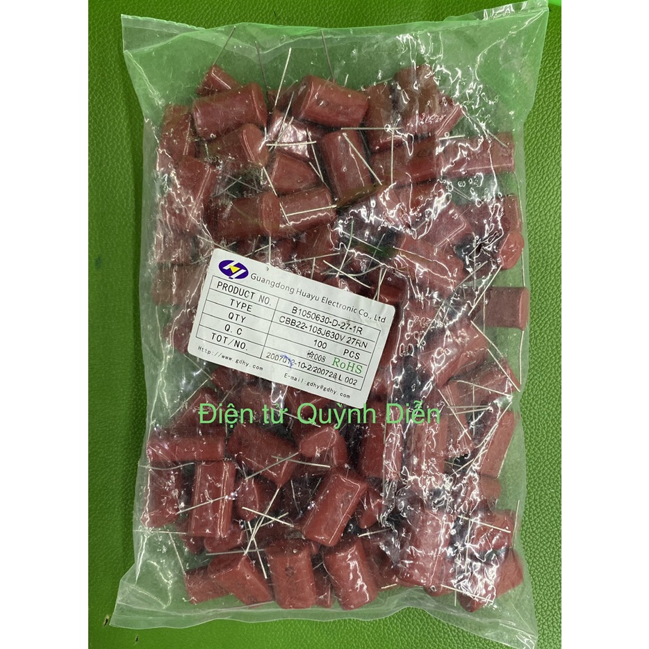 Combo 100 con Tụ kẹo Nâu đỏ CBB22 105J 630V - linh kiện điện tử QUỲNH DIỄN