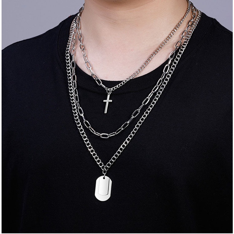 Vòng cổ nam nữ thánh giá - Dây chuyền titan unisex 3 lớp cực ngầu