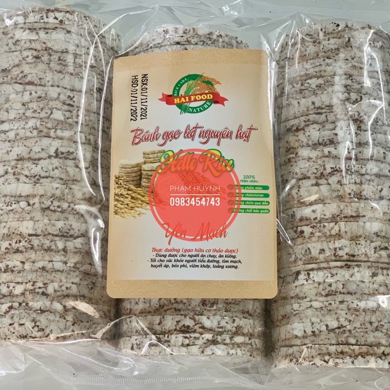 Bánh gạo lứt HELLORICE, bánh gạo lức không đường (yến mạch, tím than, huyết rồng) phù hợp ăn kiêng giảm cân eatclean