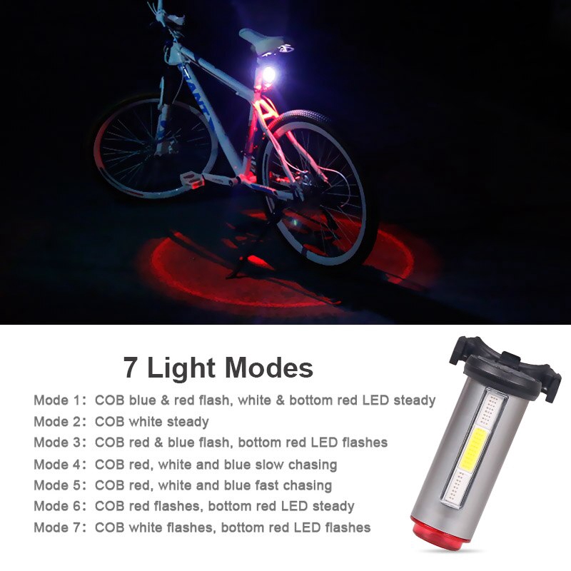 Ánh sáng đuôi xe môtô đen, màu 3D Trên 1 Màu dẫn tia sáng CB, đèn giao động trang hình động Black New Bicycle Tail Light 3 Colors In 1 Lamp Led COB Visual Warning Bike Rear Lantern IPX5 900aah Rechargeable