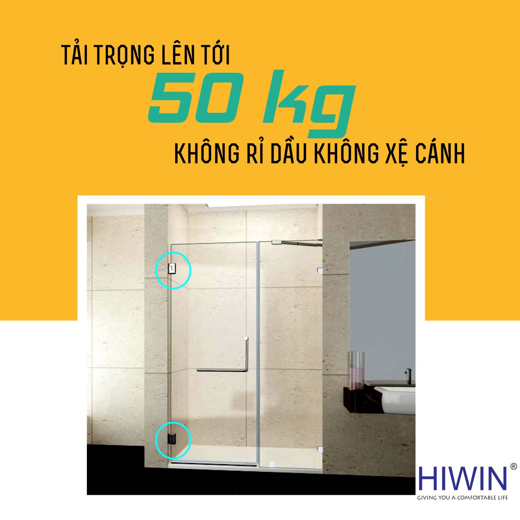 Bản lề cabin tắm 90 độ kính - tường cạnh thẳng inox 304 Hiwin HG-009 (dày 5mm)