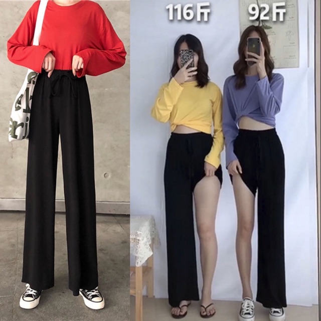 Quần Ống Rộng Cạp Cao Đen Trắng Có Size Đùi To