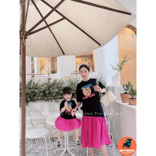 VÁY XUÔNG ĐUÔI CÁ MẸ CON COTTON HỌA TIẾT GẤU, VÁY MẸ VÀ BÉ