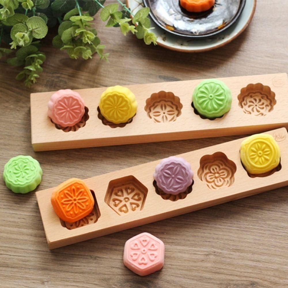 Khuôn Làm Bánh Trung Thu 5 Ngăn Hình Cá Và Hoa 3D Bằng Gỗ Thân Thiện Với Môi Trường