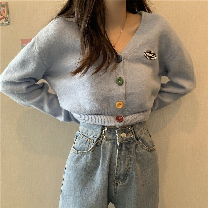 MỚI Áo cardigan dệt kim tay dài cổ chữ V phong cách Hàn Quốc cho nữ