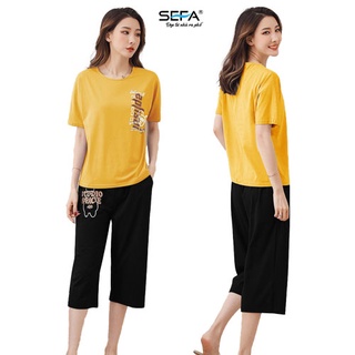 Bộ đồ nữ SEFA cotton mùa hè chất cotton siêu mát 3 màu vàng, đen, trắng
