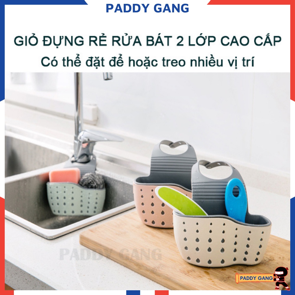 Giỏ Đựng Giẻ Rửa Bát 2 Lớp Cao Cấp, Giá Nhựa Đựng Đồ, Miếng Mút Bọt Biển Rửa Chén Treo Bồn Rửa Tiện Lợi PaddyGang