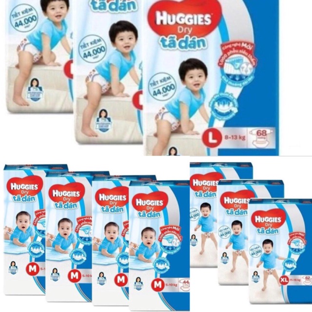 TẢ DÁN HUGGIES CỰC ĐẠI ( mẫu mới đệm mây co giản ) M74, L68,XL62,XXL 56