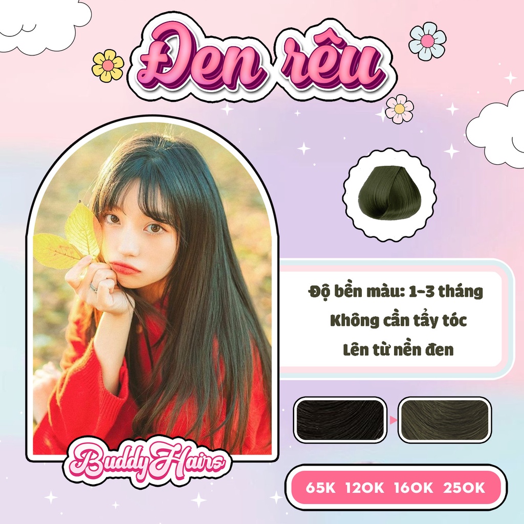Thuốc nhuộm tóc ĐEN RÊU, RÊU TRẦM không cần dùng Thuốc tẩy tóc của Buddyhairs, Buddy.hairs tặng kèm găng tay, mũ trùm