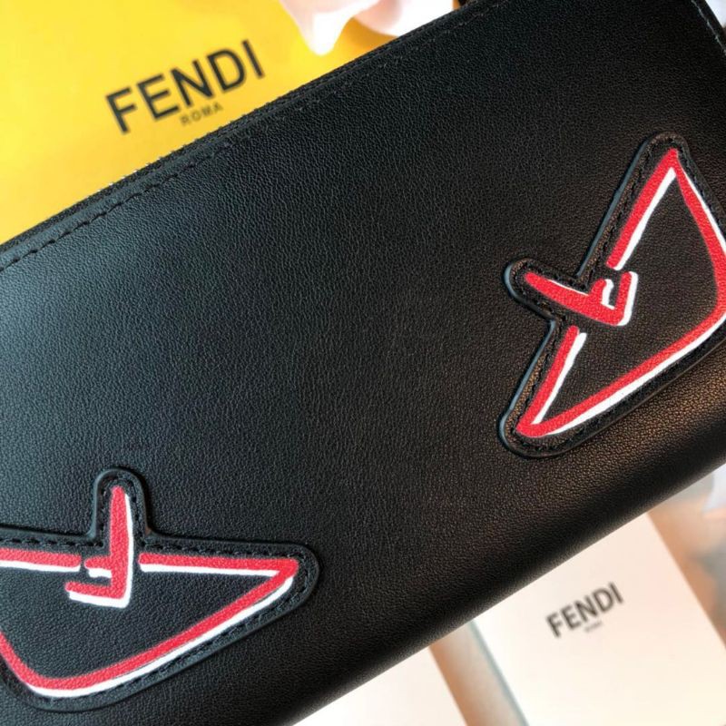 ví da nam nữ cầm tay dáng dài kéo khóa họa tiết hình đôi mắt Fendi FD