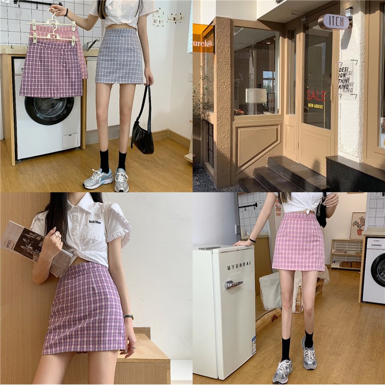 Chân Váy Ngắn Lưng Cao Họa Tiết Sọc Caro 9 Màu Ngọt Ngào Thời Trang | BigBuy360 - bigbuy360.vn