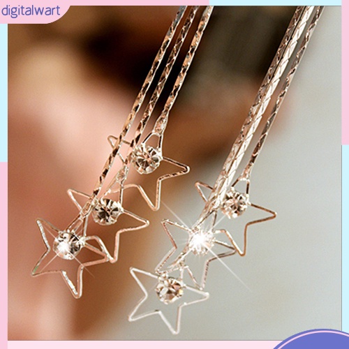 Cặp khuyên tai dài 3 sợi thiết kế ngôi sao 5 cánh đính đá quý nhân tạo sang trọng cá tính dành cho nữ