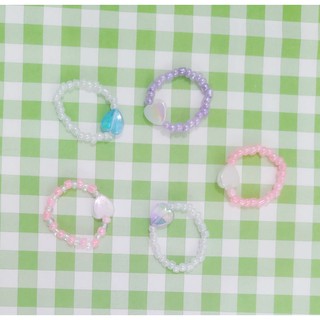 Nhẫn hạt cườm mặt tim màu hologram 💜