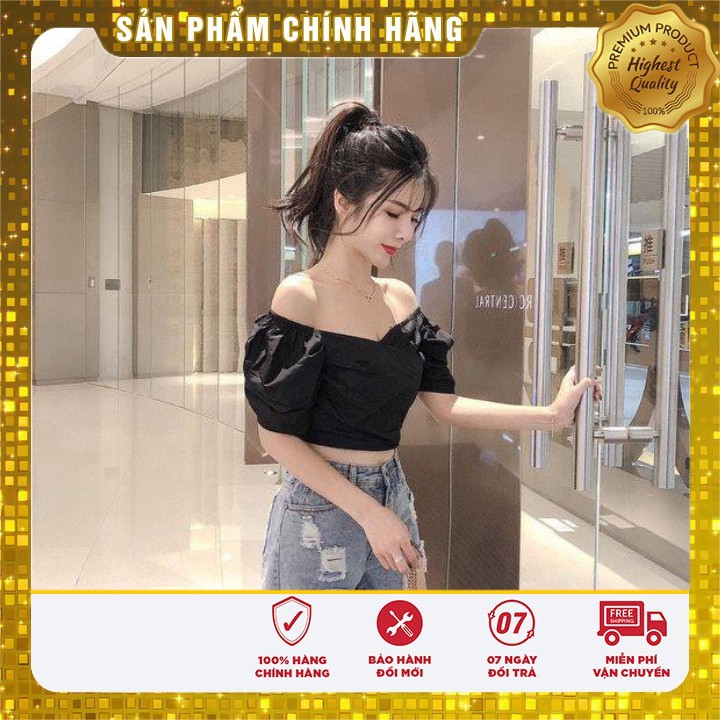 🌸 11242B1 Áo kiểu nữ croptop tay phồng ngắn, đăp chéo ngực, vải kate siêu đẹp 🌸