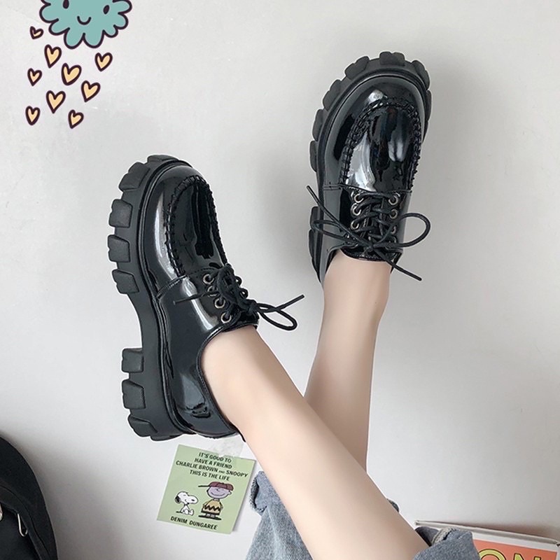 Dày nữ tăng chiều cao phong cách hàn quốc da bóng trắng đen siêu hot